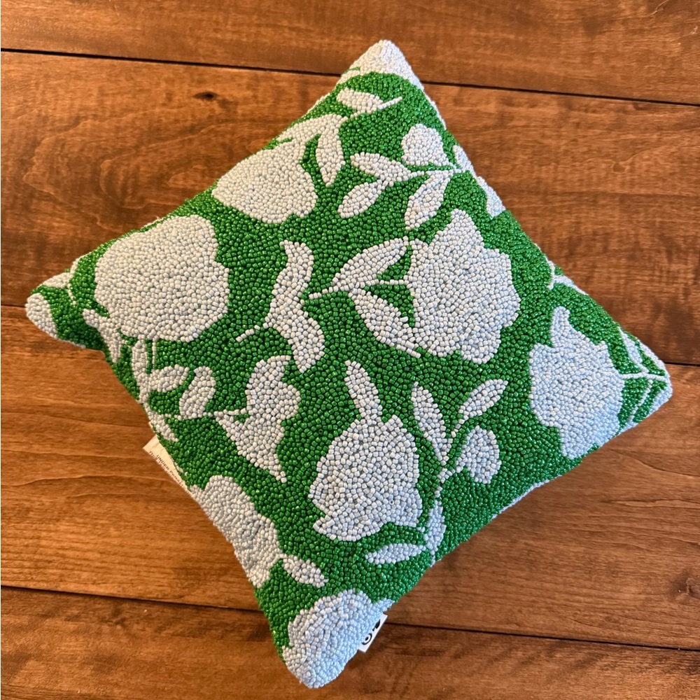 Kate Spade beaded Green and White Floral Throw Pillow